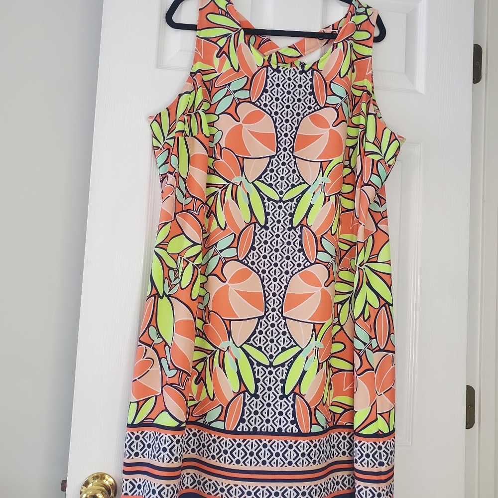 COPY - KAARI Blue Curvy Size 3X sleeveless tropical midi dress - Picture 5 of 8
